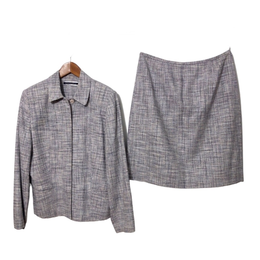 Amanda Smith Pure Silk Skirt Jacket Suit Set Womens 12 Autumn Office Work